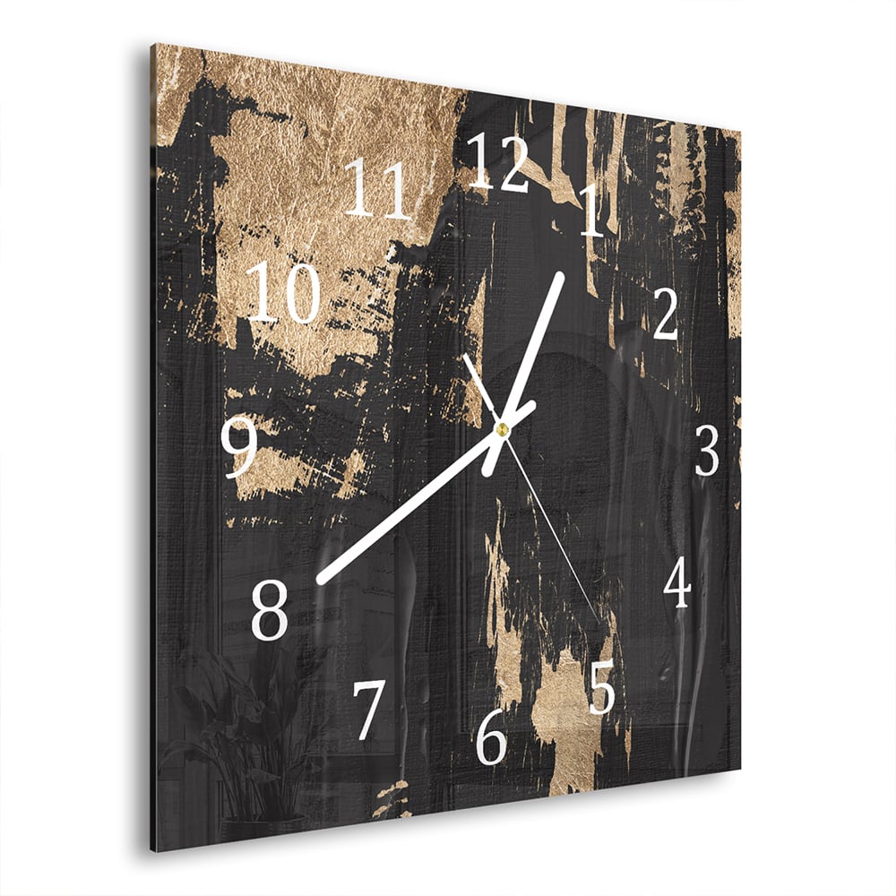 Wanduhr 30x30 - Schwarz-Goldene Ölkünste