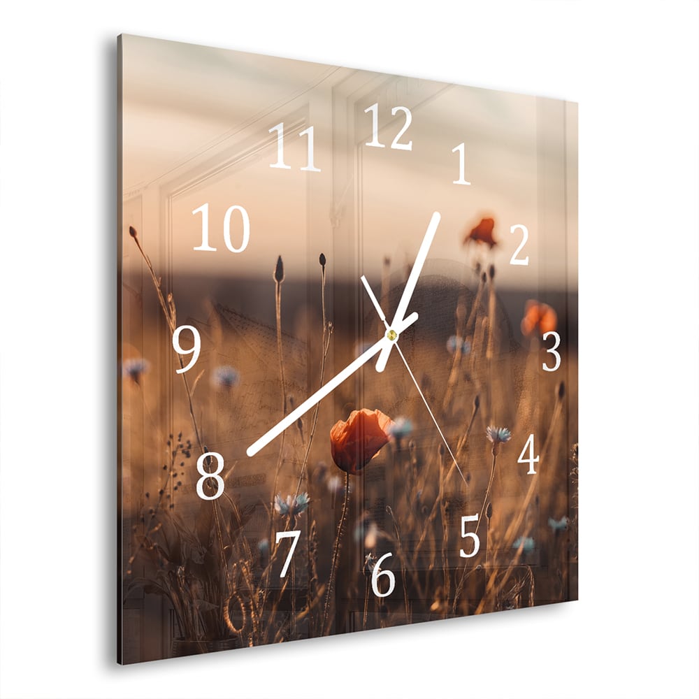 Wanduhr 30x30 - Mohnblumen im Feld