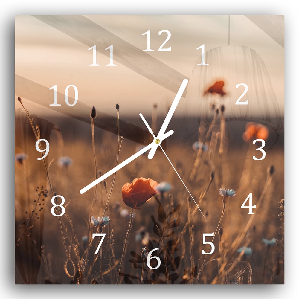 Wanduhr 30x30 - Mohnblumen im Feld