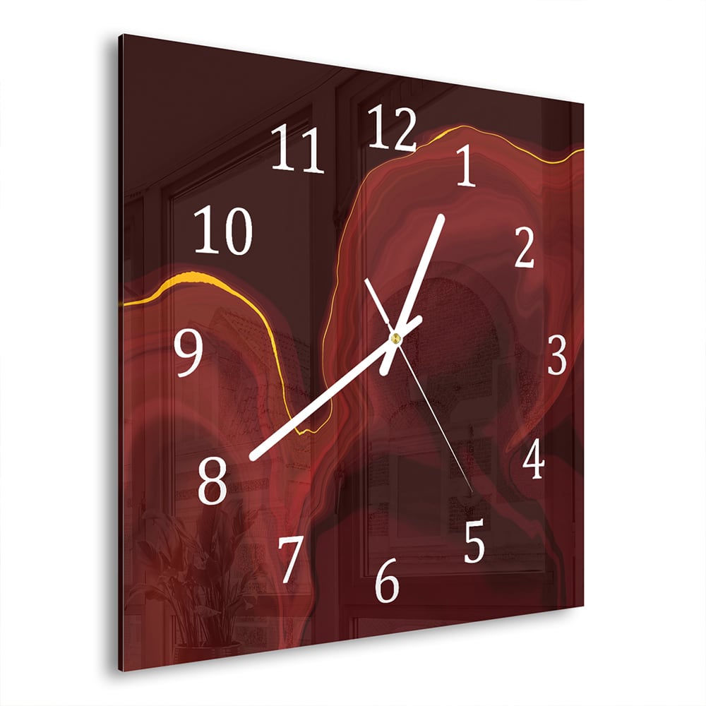 Wanduhr 30x30 - Luxuriöser roter Marmor
