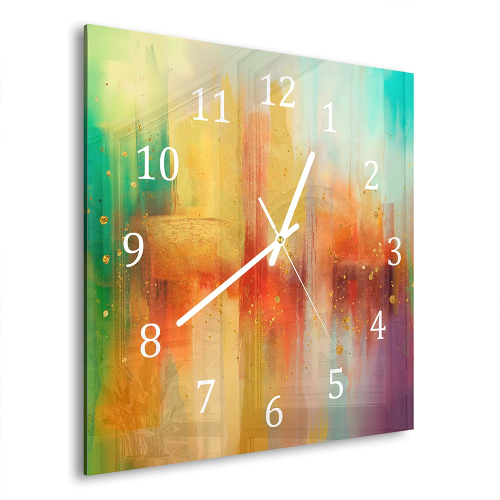 Wanduhr 30x30 - Buntes Aquarellgemälde