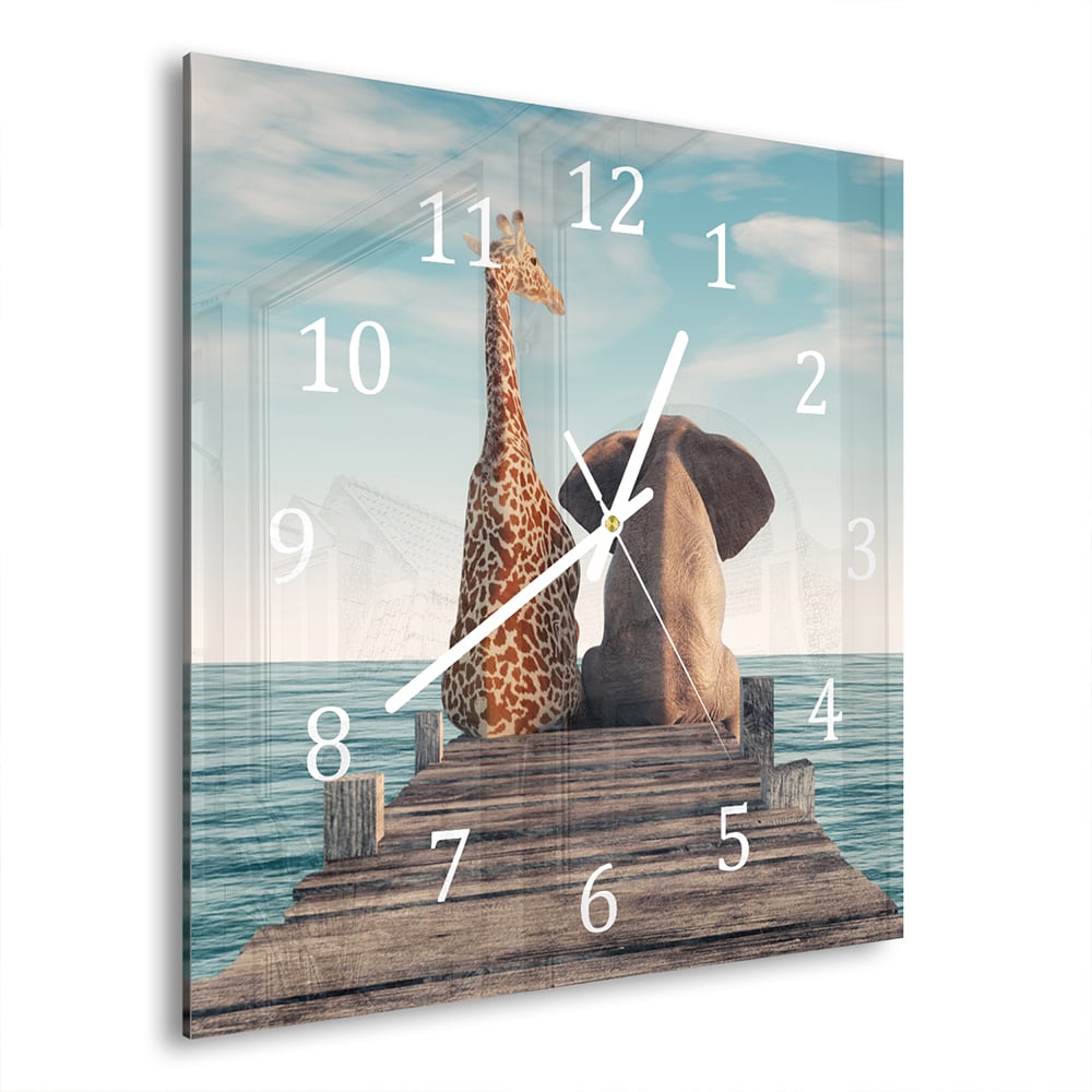 Wanduhr 30x30 - Giraffe und Elefant