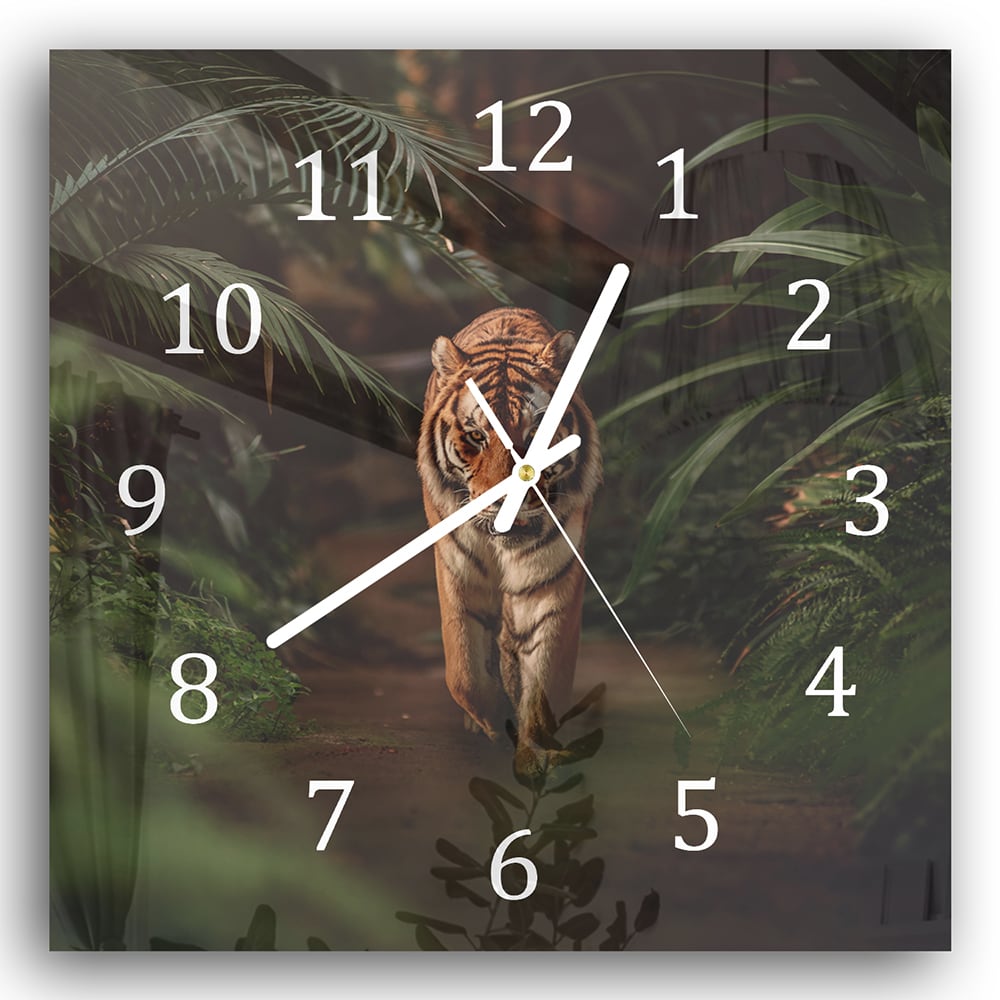 Wanduhr 30x30 - Tiger im Wald