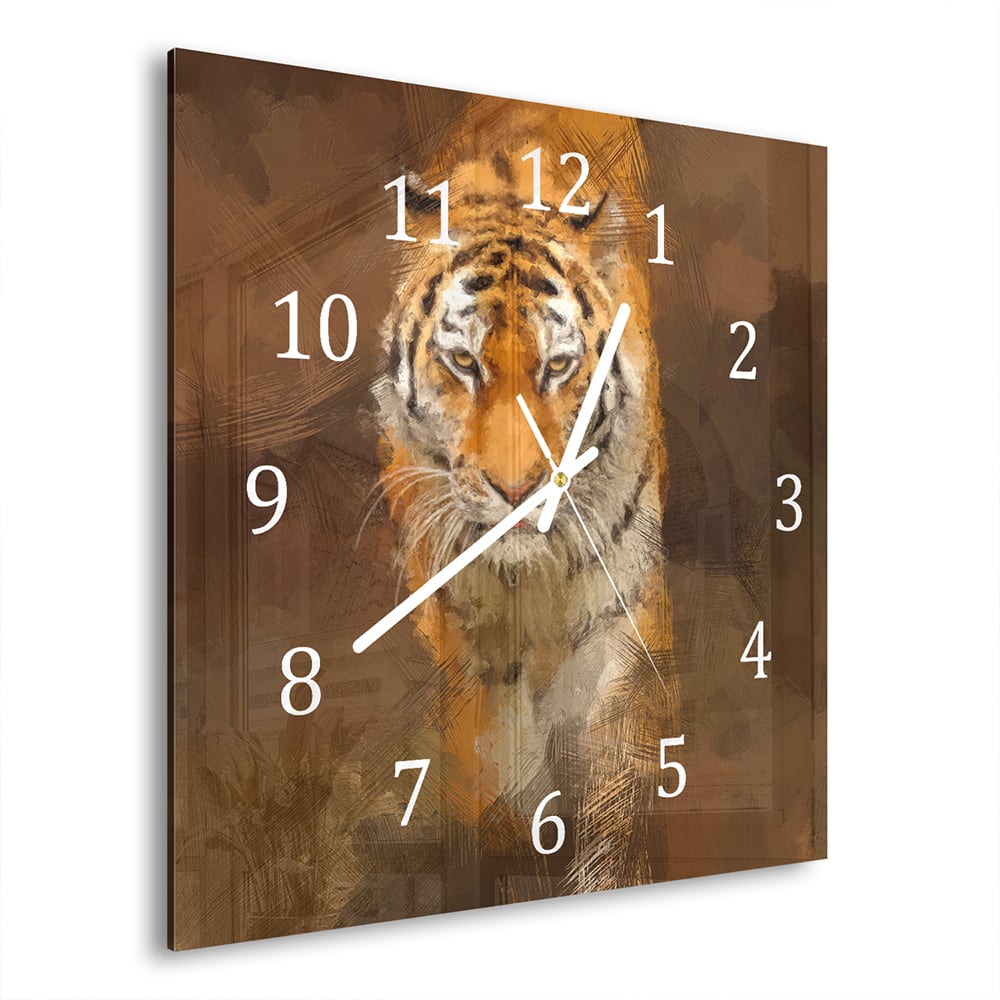 Wanduhr 30x30 - Acrylmalerei eines Tigers