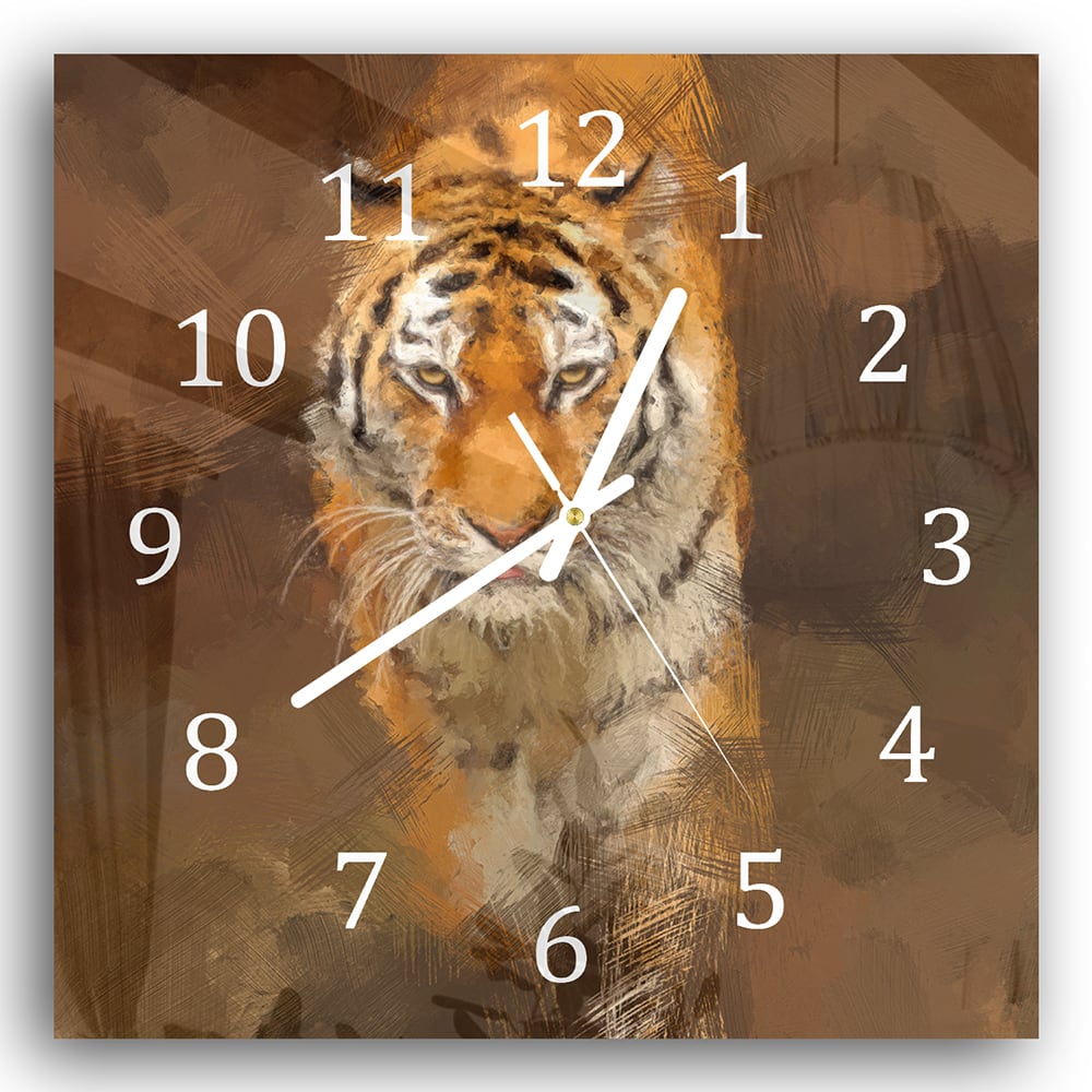 Wanduhr 30x30 - Acrylmalerei eines Tigers