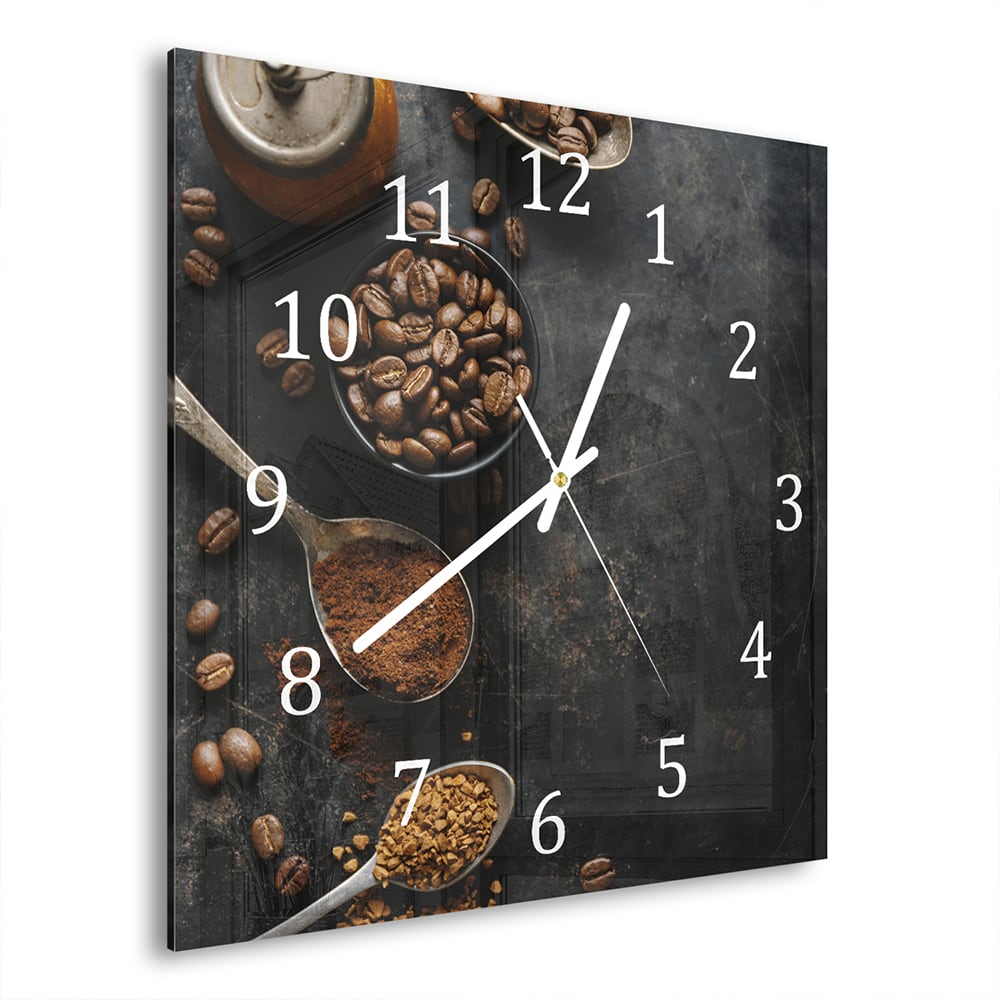 Wanduhr 30x30 - Kaffeebohnen und gemahlener Kaffee