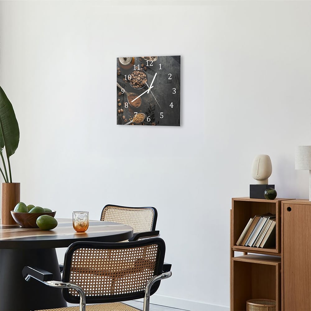 Wanduhr 30x30 - Kaffeebohnen und gemahlener Kaffee