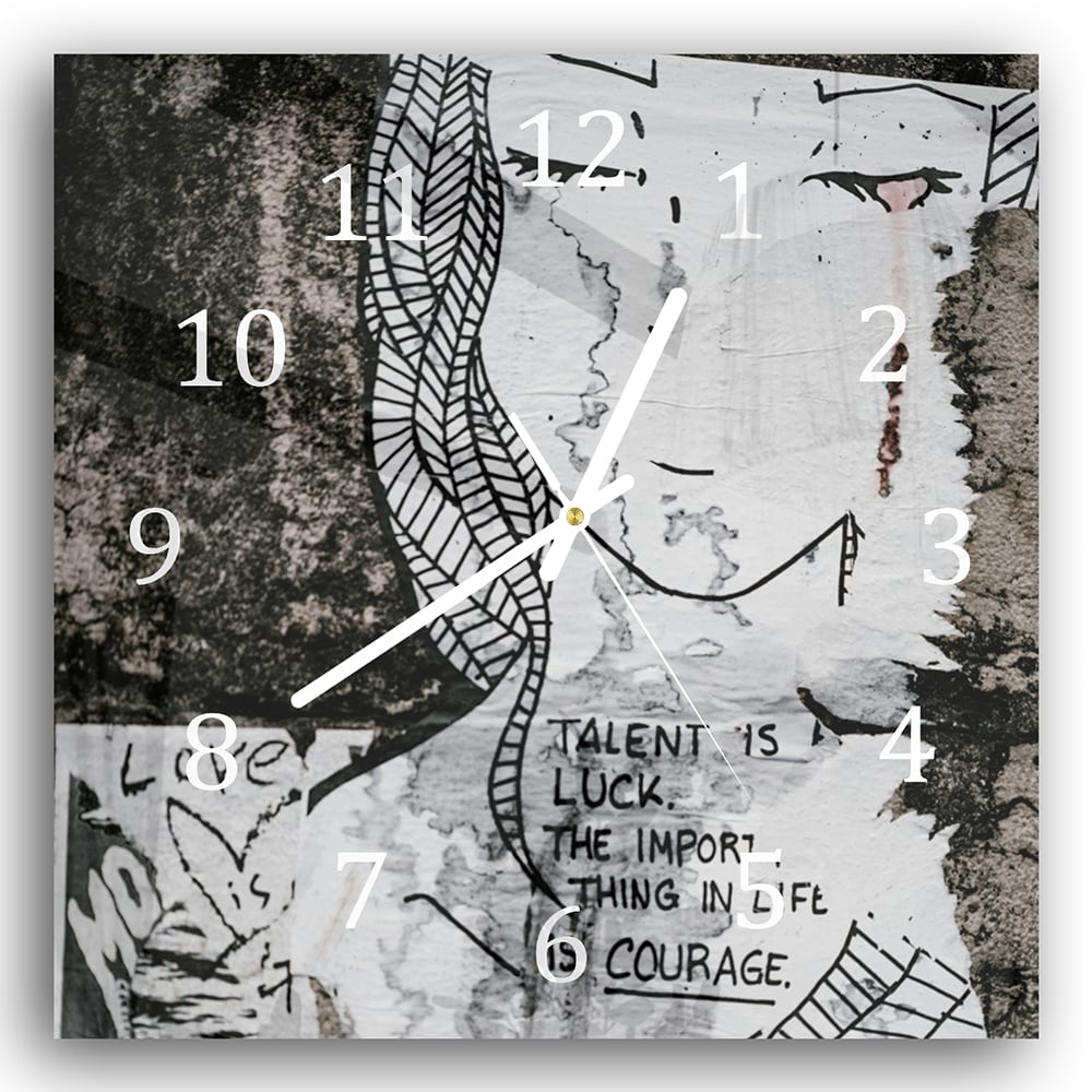 Wanduhr 30x30 - Zitat auf Wandkunst