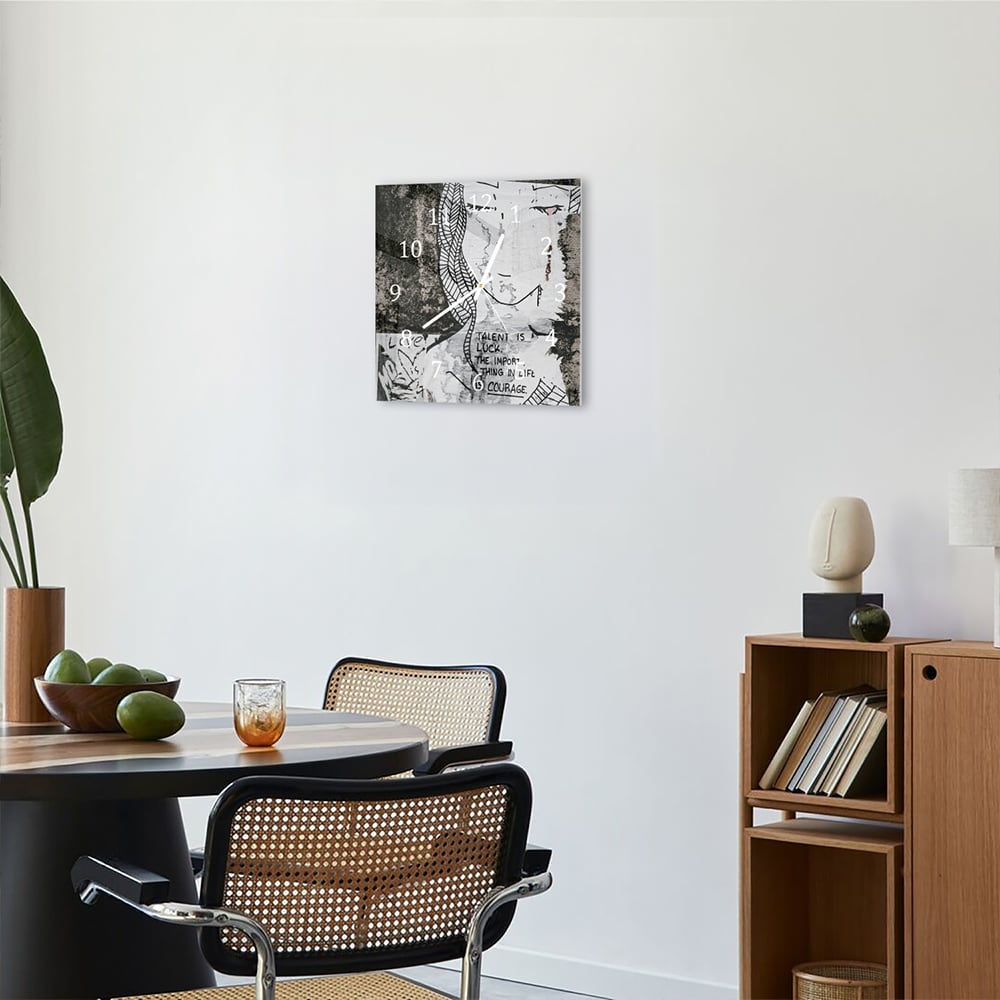 Wanduhr 30x30 - Zitat auf Wandkunst