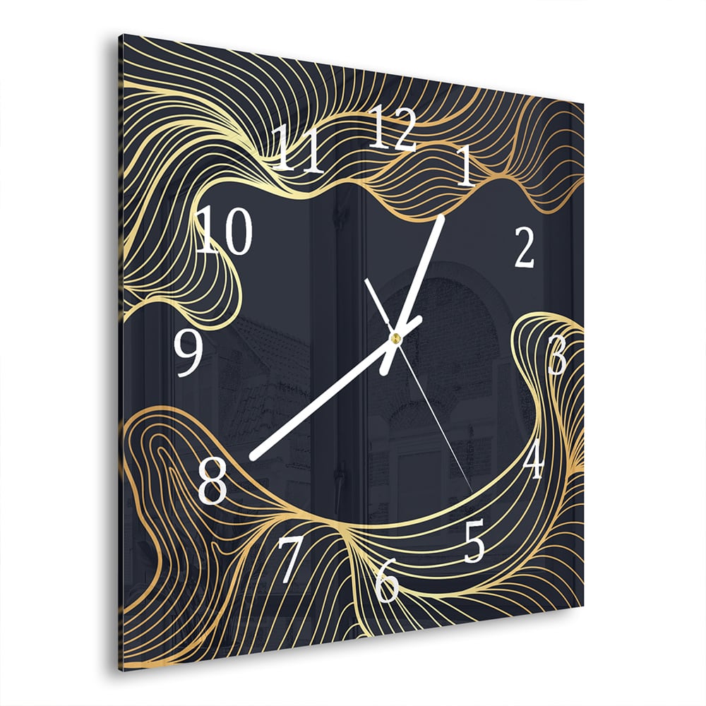 Wanduhr 30x30 - Schwarzer Hintergrund mit goldenen Linien
