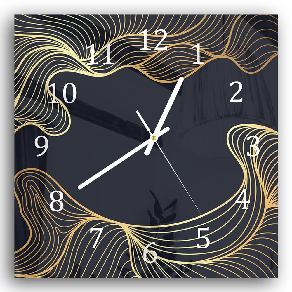 Wanduhr 30x30 - Schwarzer Hintergrund mit goldenen Linien