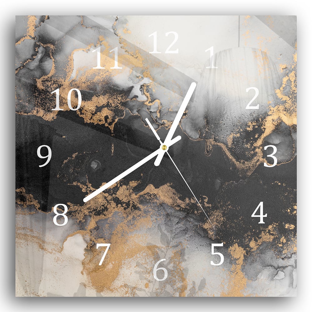 Wanduhr 30x30 - Luxuriöser Schwarz-Gold-Marmor