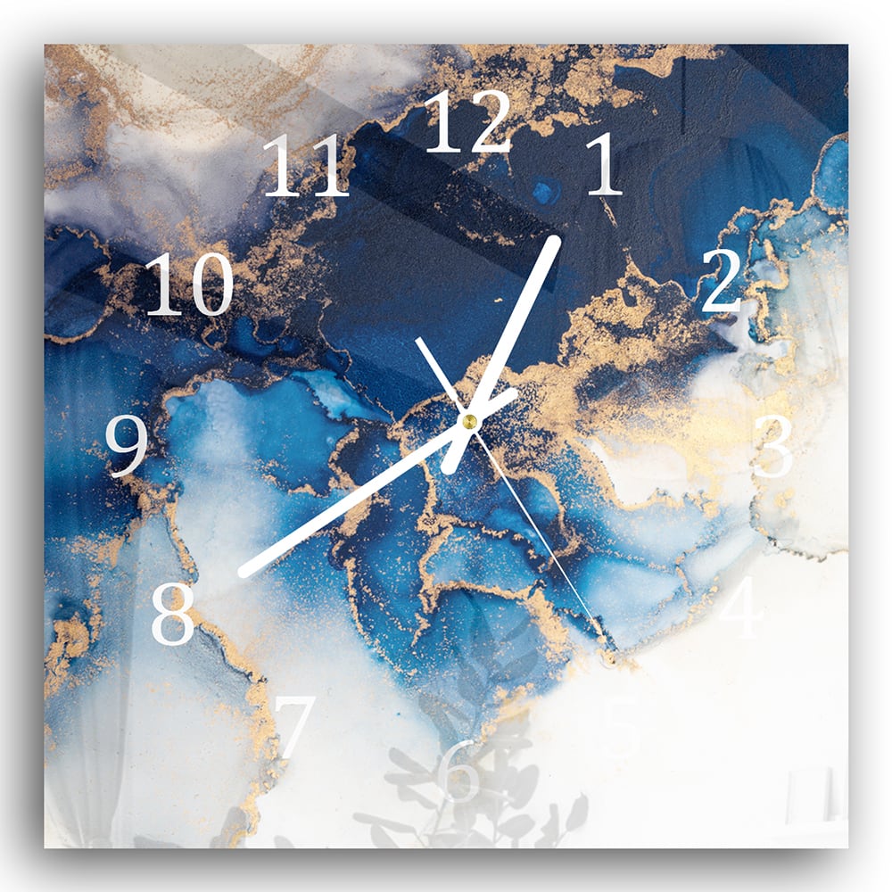 Wanduhr 30x30 - Luxuriöser Blau-Gold-Marmor