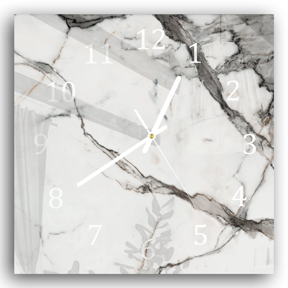 Wanduhr 30x30 - Weiß-grauer Marmor