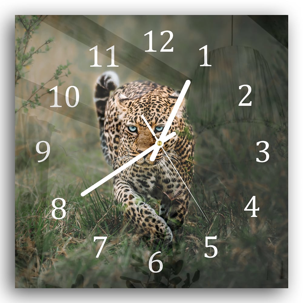 Wanduhr 30x30 - Leopard im Gras