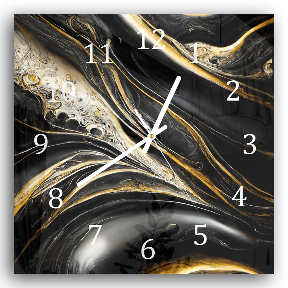 Wanduhr 30x30 - Abstrakter Gold-Schwarz-Marmor