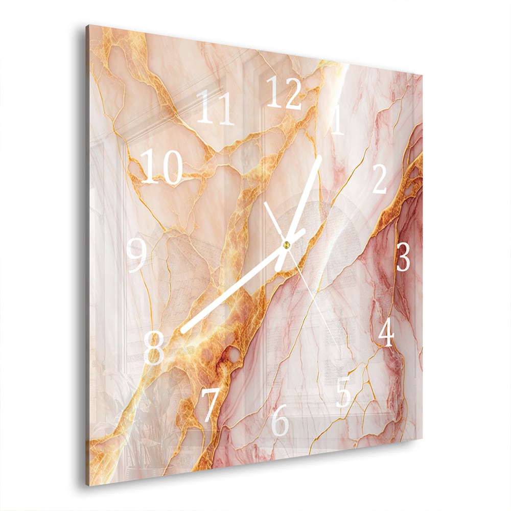 Wanduhr 30x30 - Rot-rosa Marmor