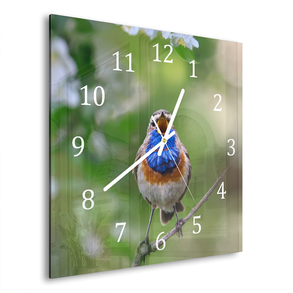 Wanduhr 30x30 - Süßes Blaukehlchen