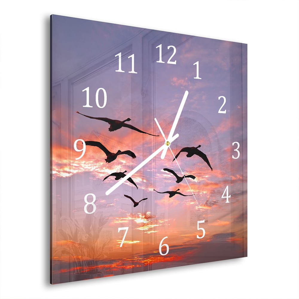 Wanduhr 30x30 - Schwanenschwarm
