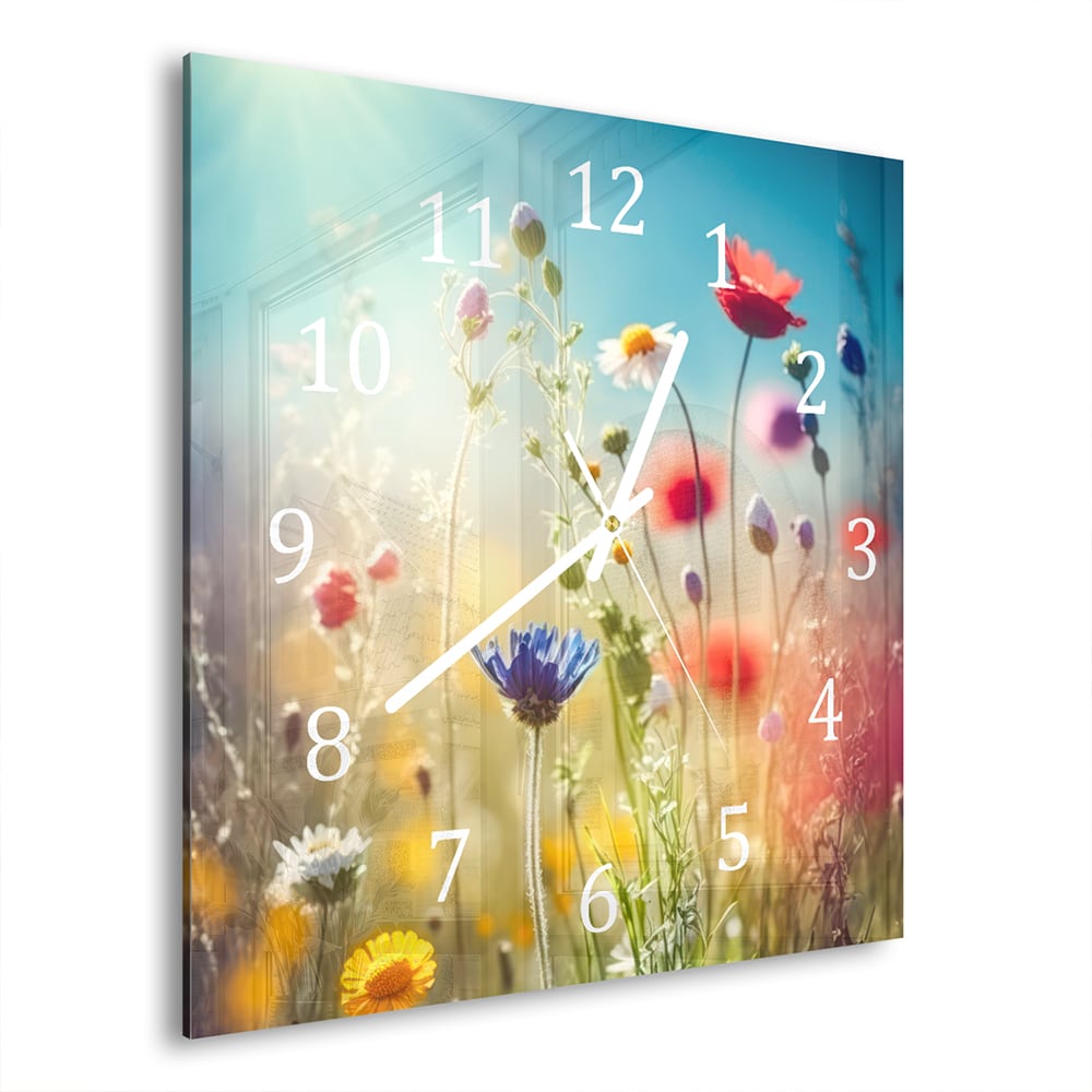 Wanduhr 30x30 - Bunte Wildblumenwiese