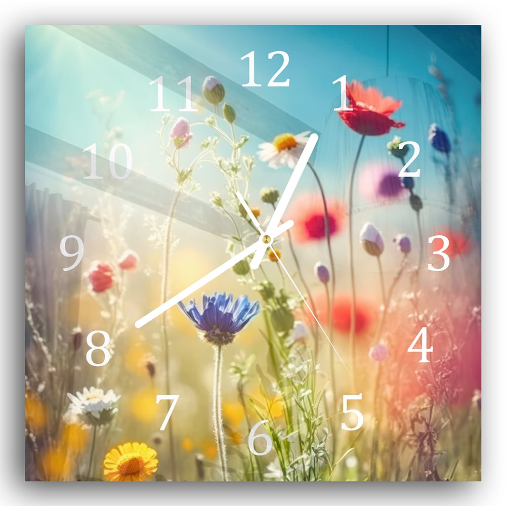 Wanduhr 30x30 - Bunte Wildblumenwiese