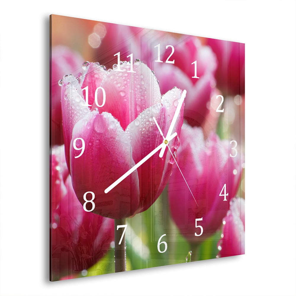 Wanduhr 30x30 - Nasse Tulpen
