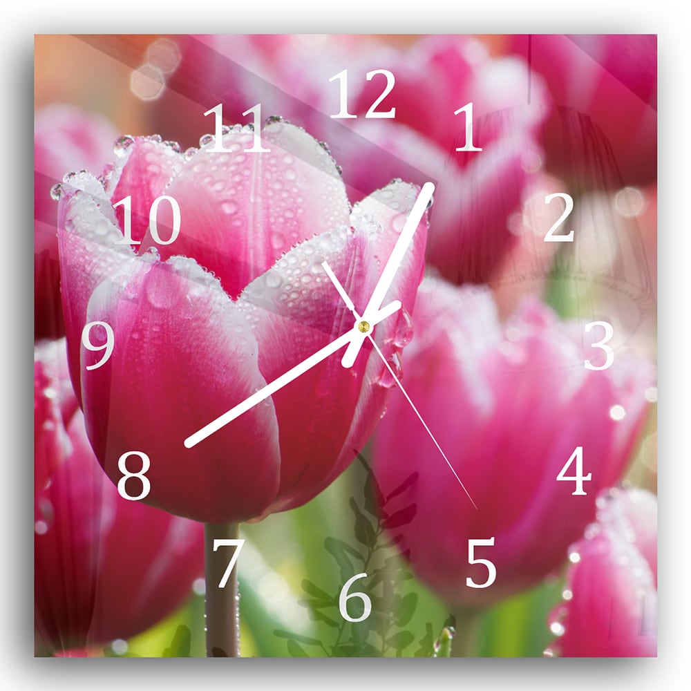 Wanduhr 30x30 - Nasse Tulpen