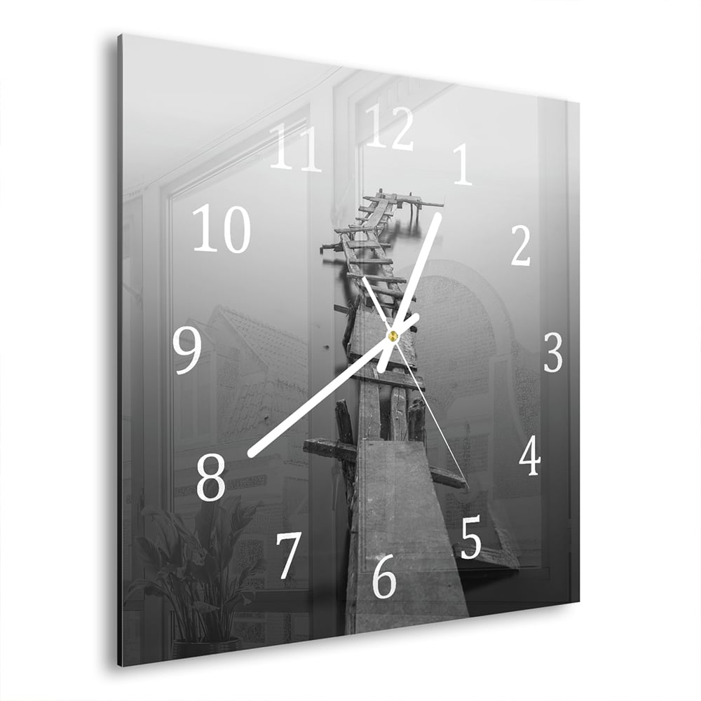 Wanduhr 30x30 - Schwarz-Weiß Steg