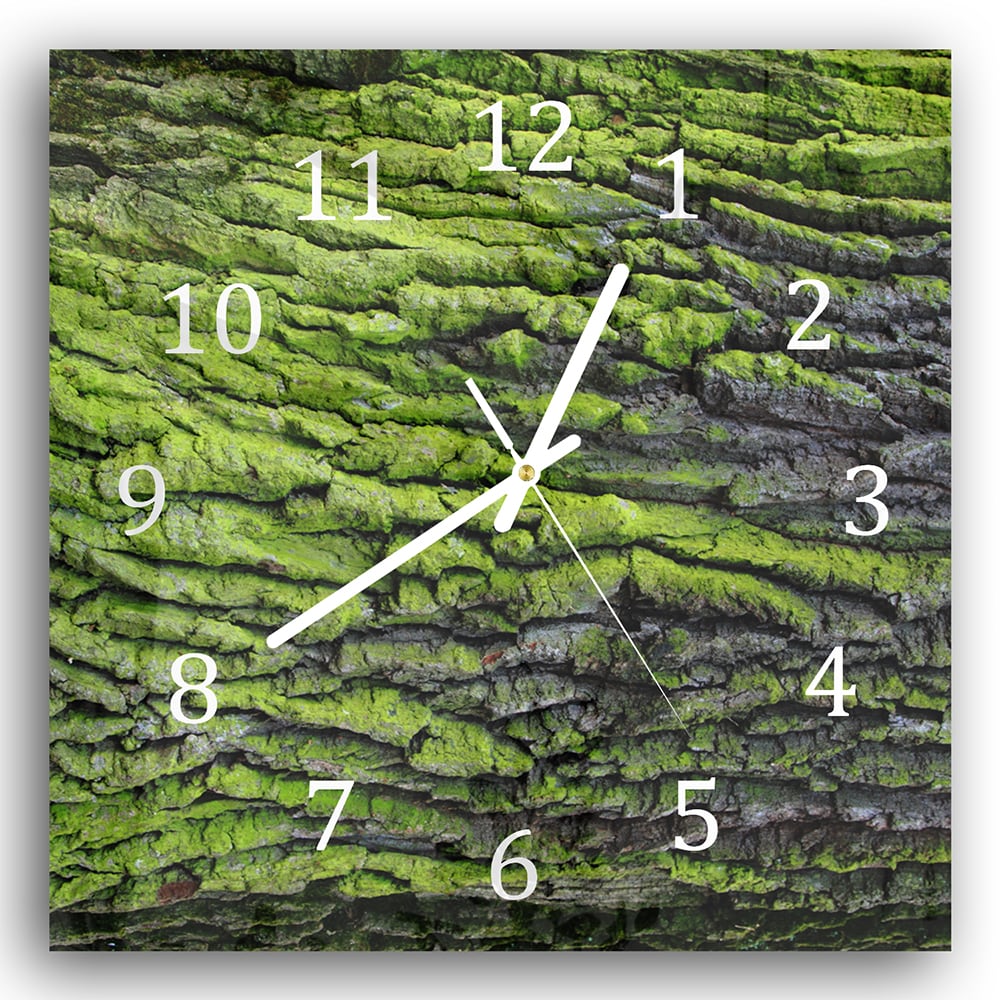 Wanduhr 30x30 - Grüne Rinden-Textur