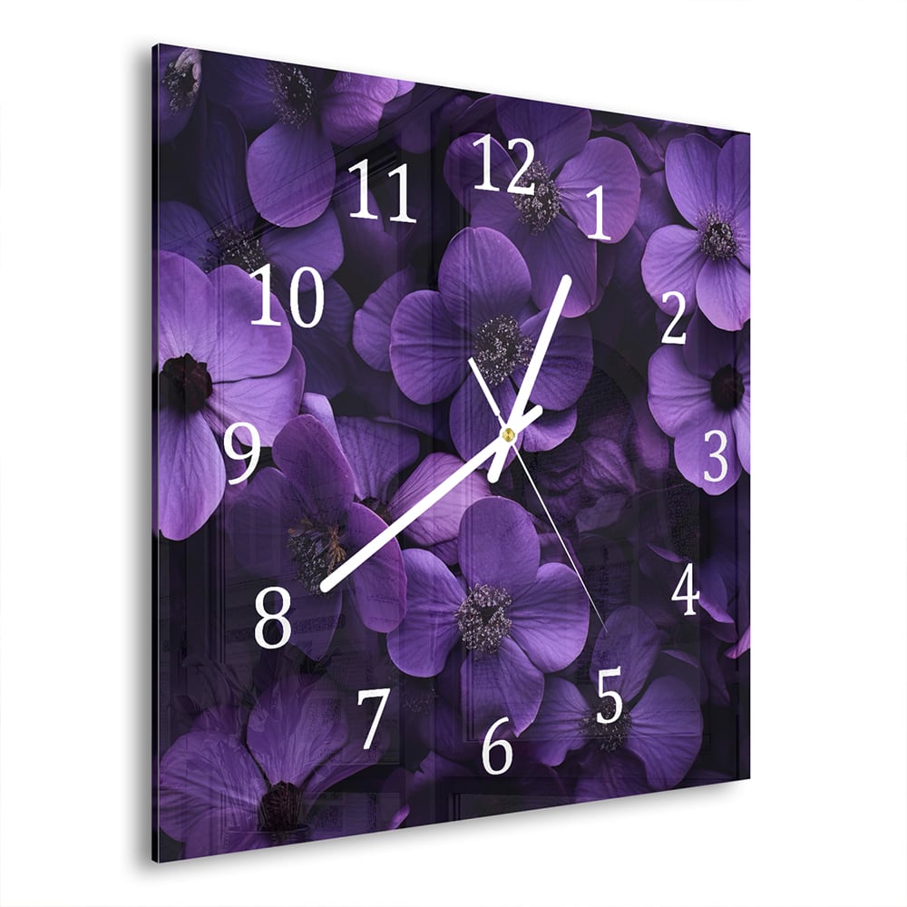 Wanduhr 30x30 - Lila Blumen