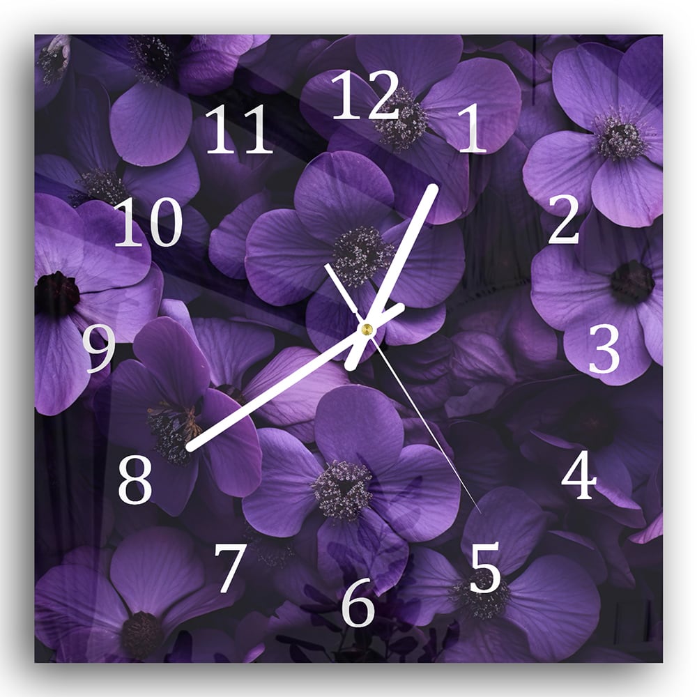 Wanduhr 30x30 - Lila Blumen