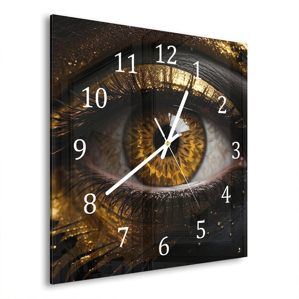 Wanduhr 30x30 - Schwarz und goldenes Auge