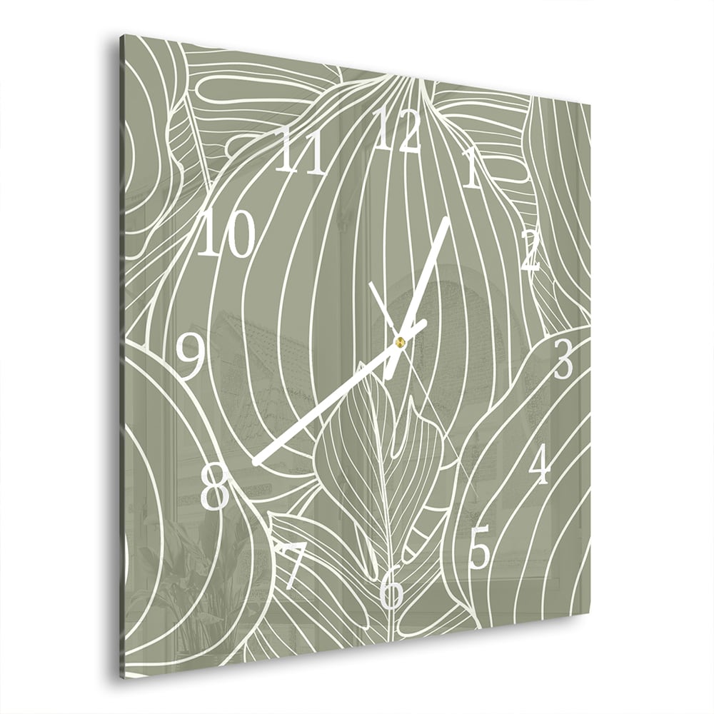 Wanduhr 30x30 - Botanisches Blatt-Linienkunst-Muster