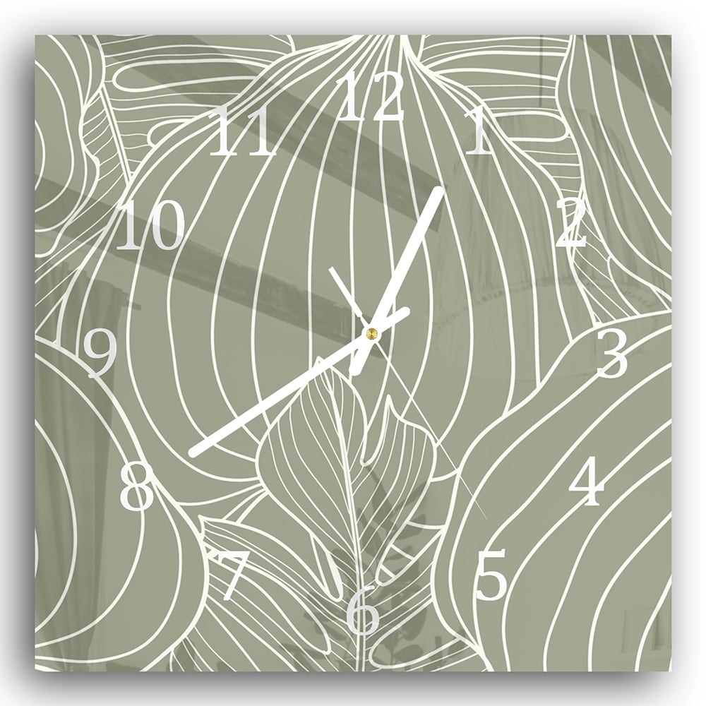 Wanduhr 30x30 - Botanisches Blatt-Linienkunst-Muster