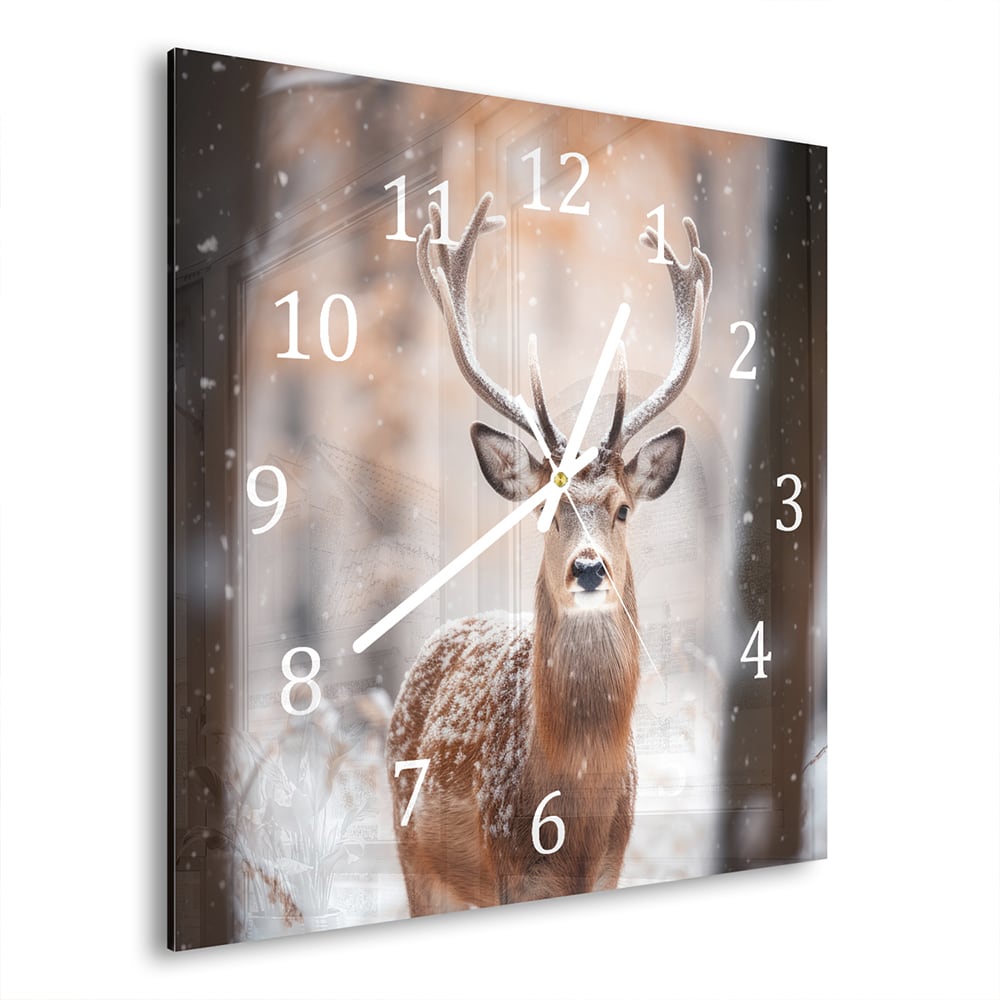 Wanduhr 30x30 - Reh im Winter