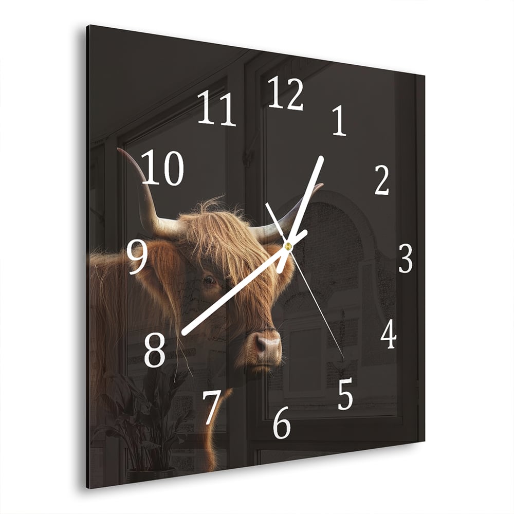 Wanduhr 30x30 - Schottische Hochlandrinder
