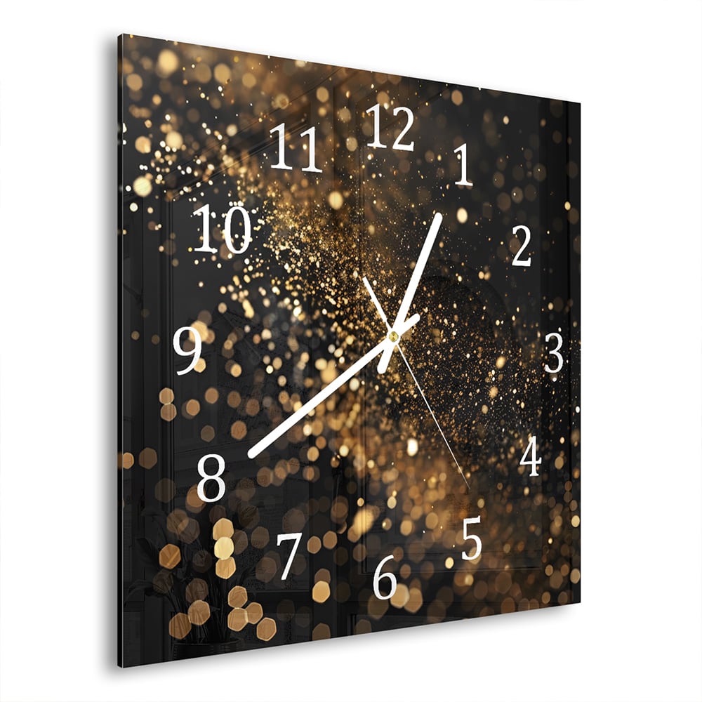 Wanduhr 30x30 - Schwarzer Hintergrund mit goldenem Glitzer