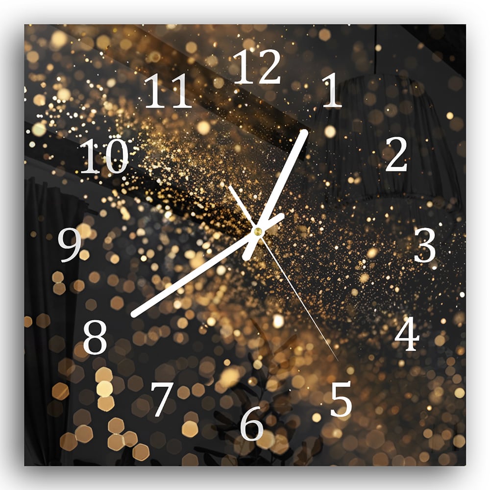 Wanduhr 30x30 - Schwarzer Hintergrund mit goldenem Glitzer