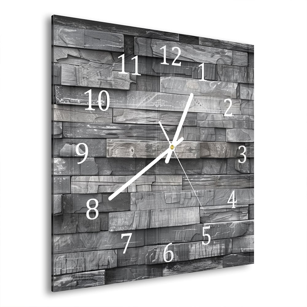 Wanduhr 30x30 - Schwarze Steinmauer in Schwarz-Weiß