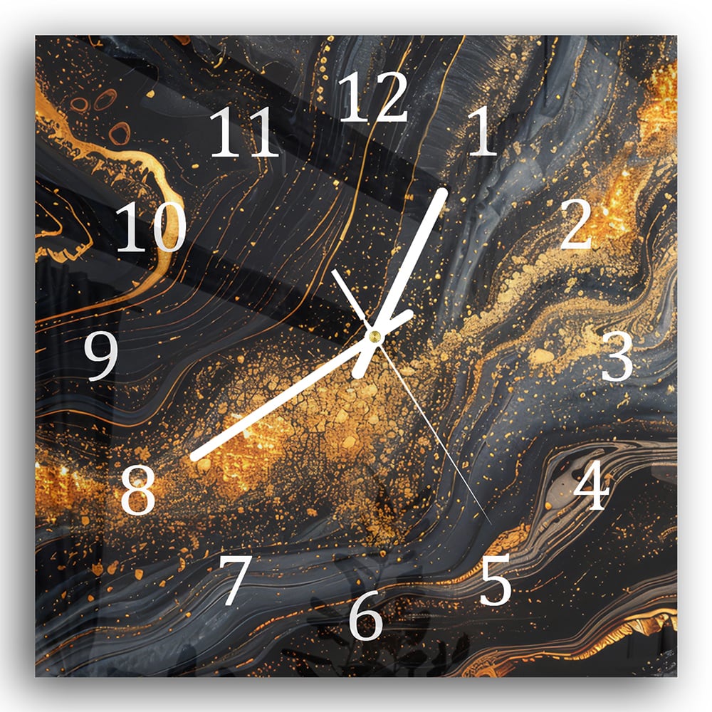 Wanduhr 30x30 - Schwarz/Gold-Marmor-Textur
