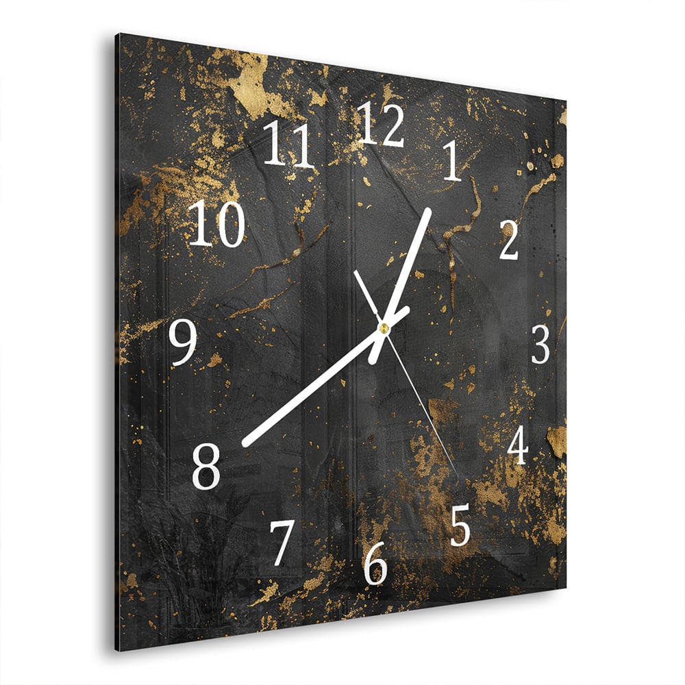 Wanduhr 30x30 - Schwarz/Gold raue Textur