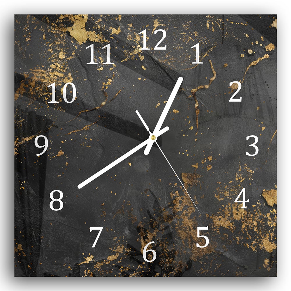Wanduhr 30x30 - Schwarz/Gold raue Textur