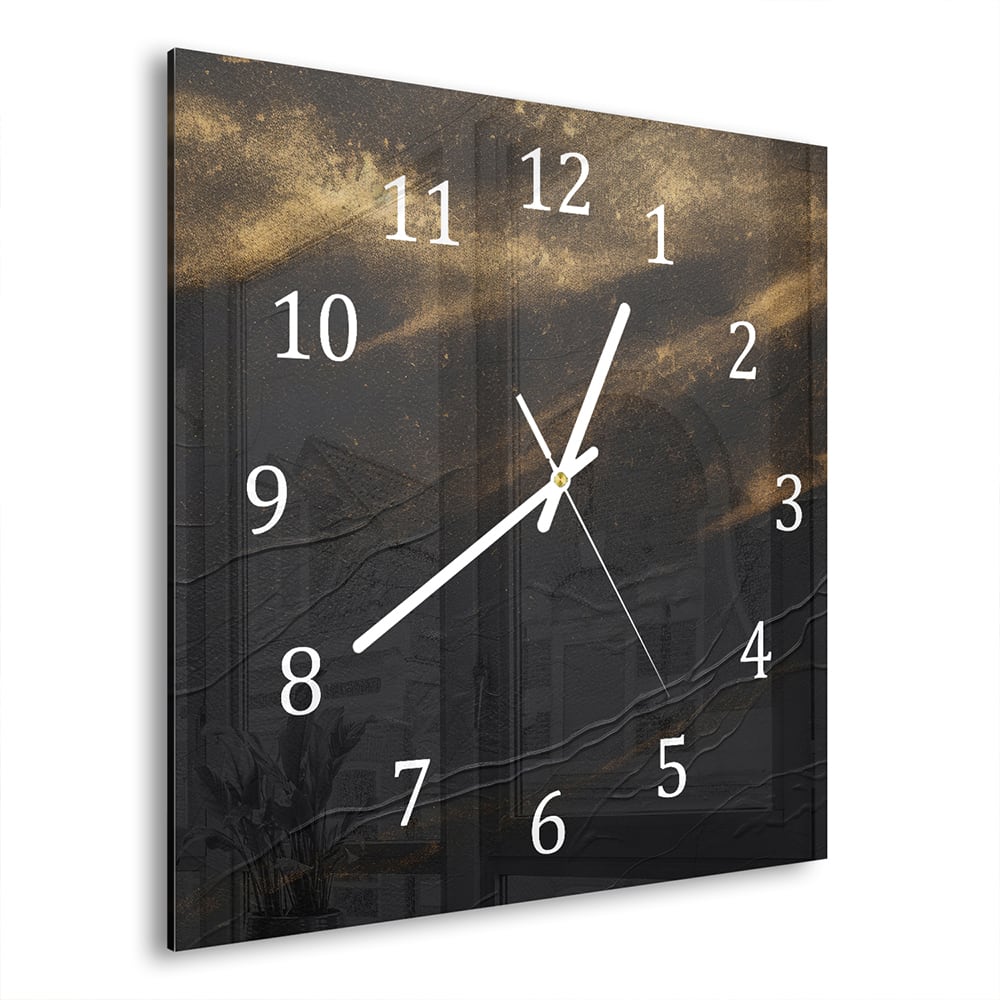 Wanduhr 30x30 - Schwarz/Gold luxuriöse Textur