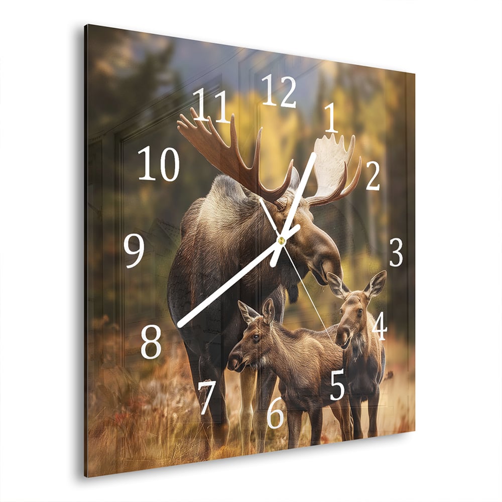 Wanduhr 30x30 - Elche in der Natur