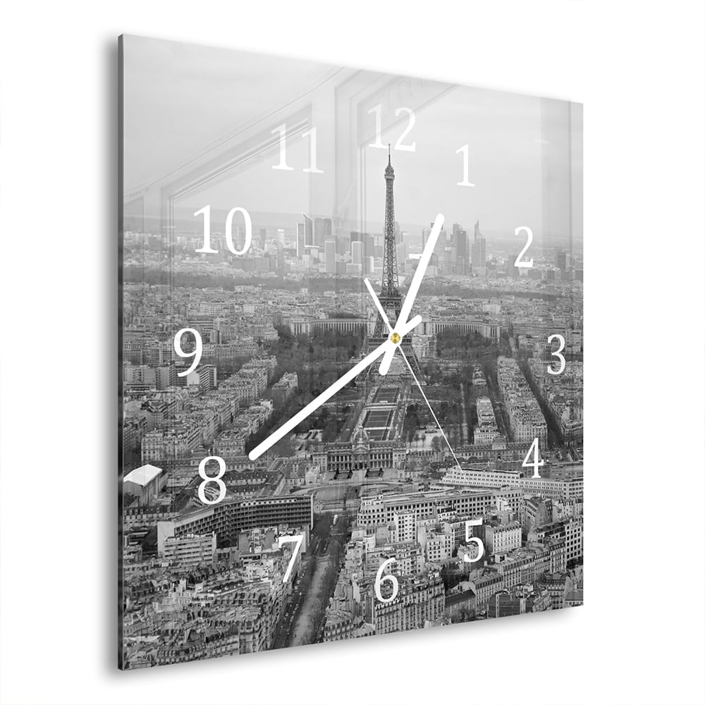 Wanduhr 30x30 - Paris in Schwarz-Weiß aus der Luft