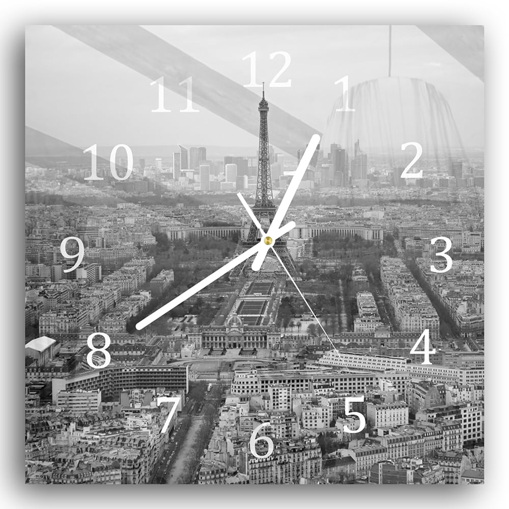 Wanduhr 30x30 - Paris in Schwarz-Weiß aus der Luft