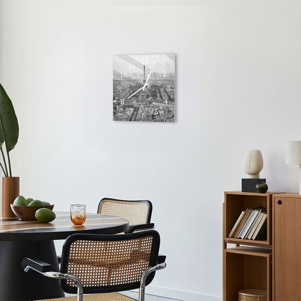 Wanduhr 30x30 - Paris in Schwarz-Weiß aus der Luft