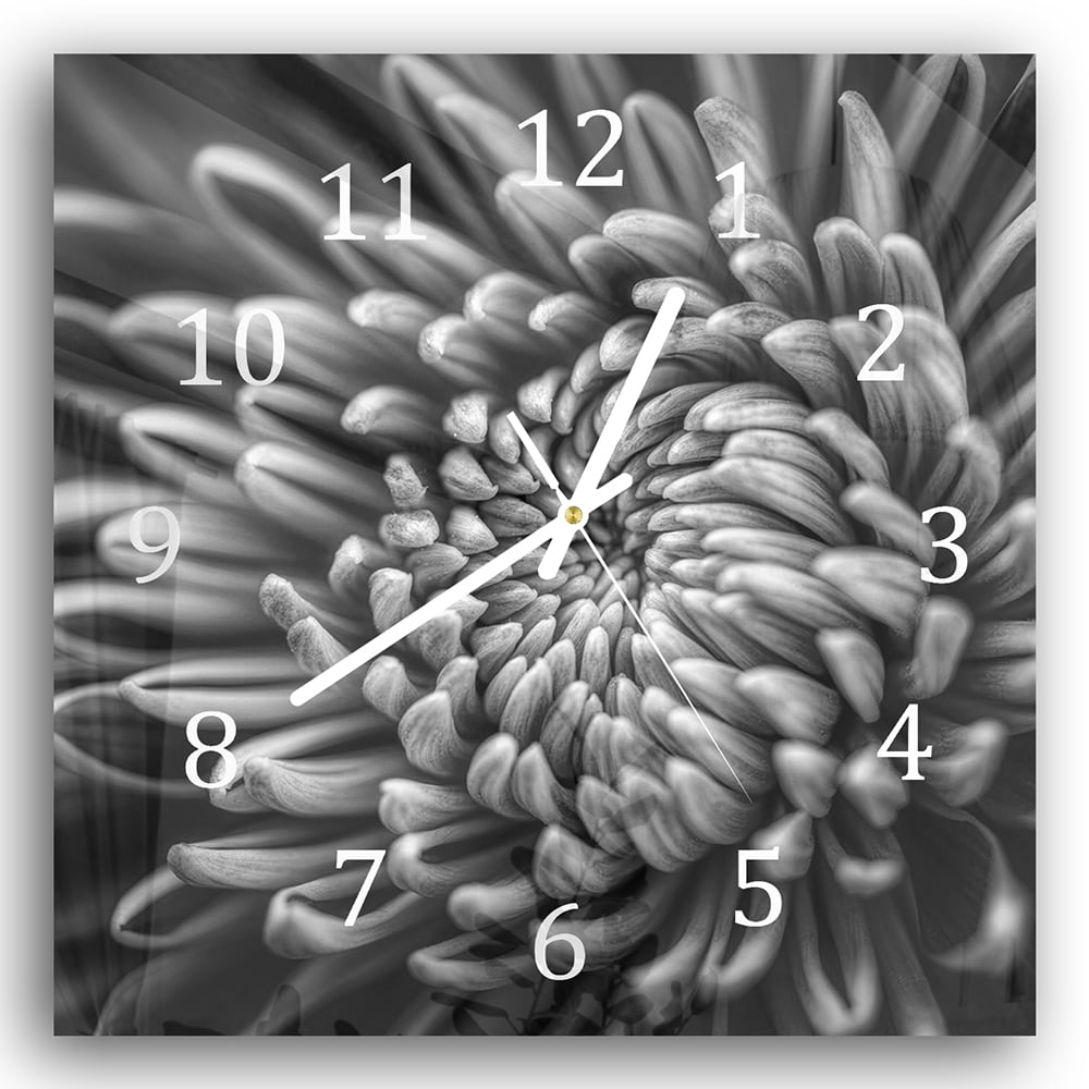 Wanduhr 30x30 - Schwarz-weiß Nahaufnahme Blume