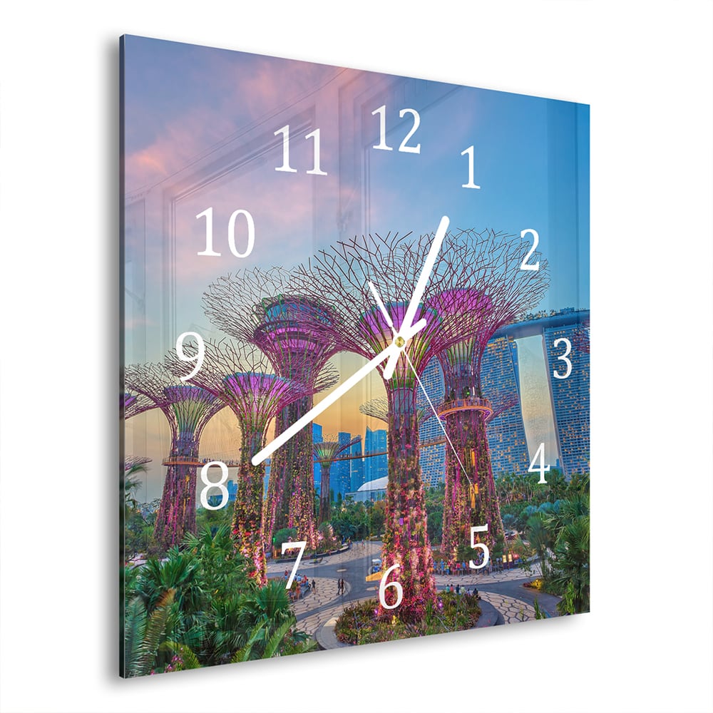Wanduhr 30x30 - Sonnenuntergang in Singapur