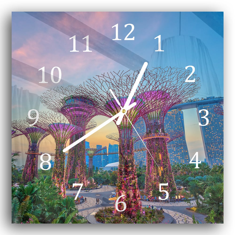 Wanduhr 30x30 - Sonnenuntergang in Singapur